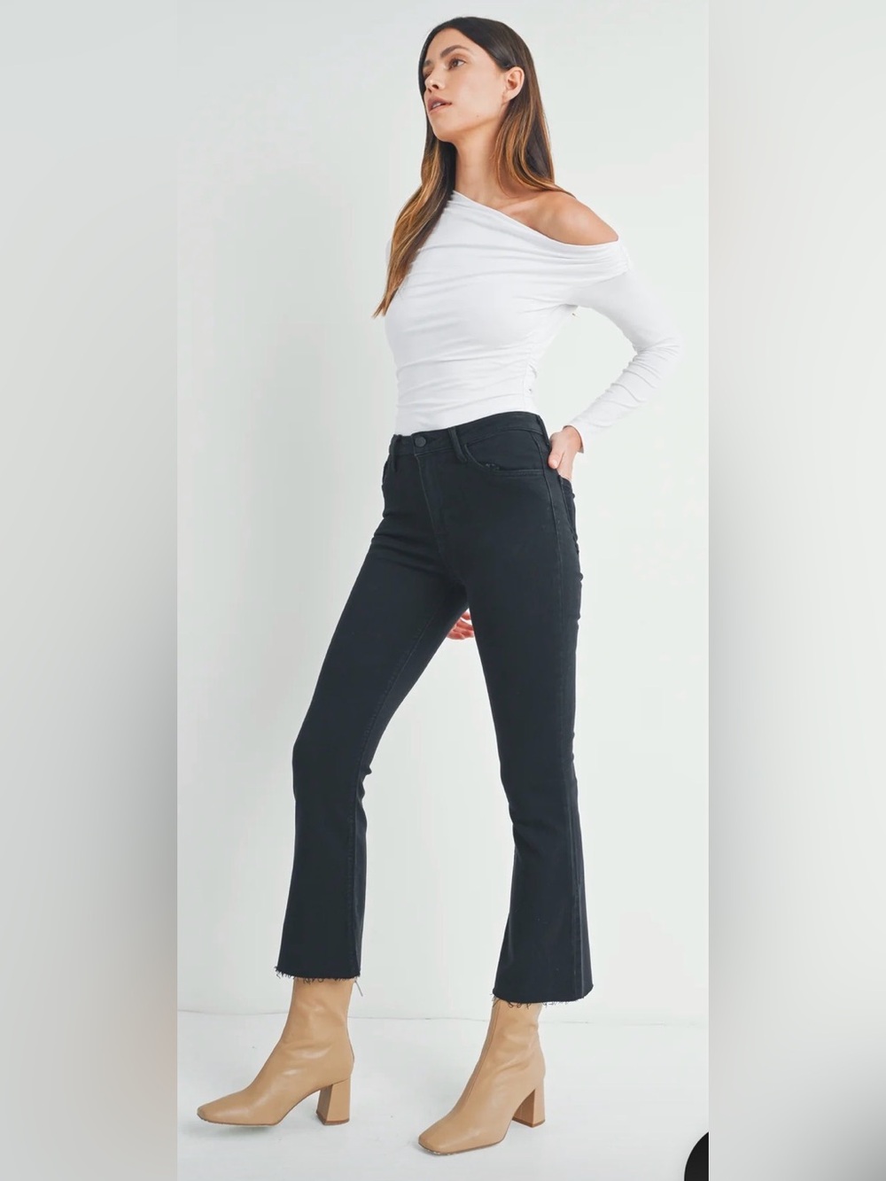 Just Black Denim 26 Cropped High Rise Flare Denim Jeans Black 26 NEW WITH TAGS!!